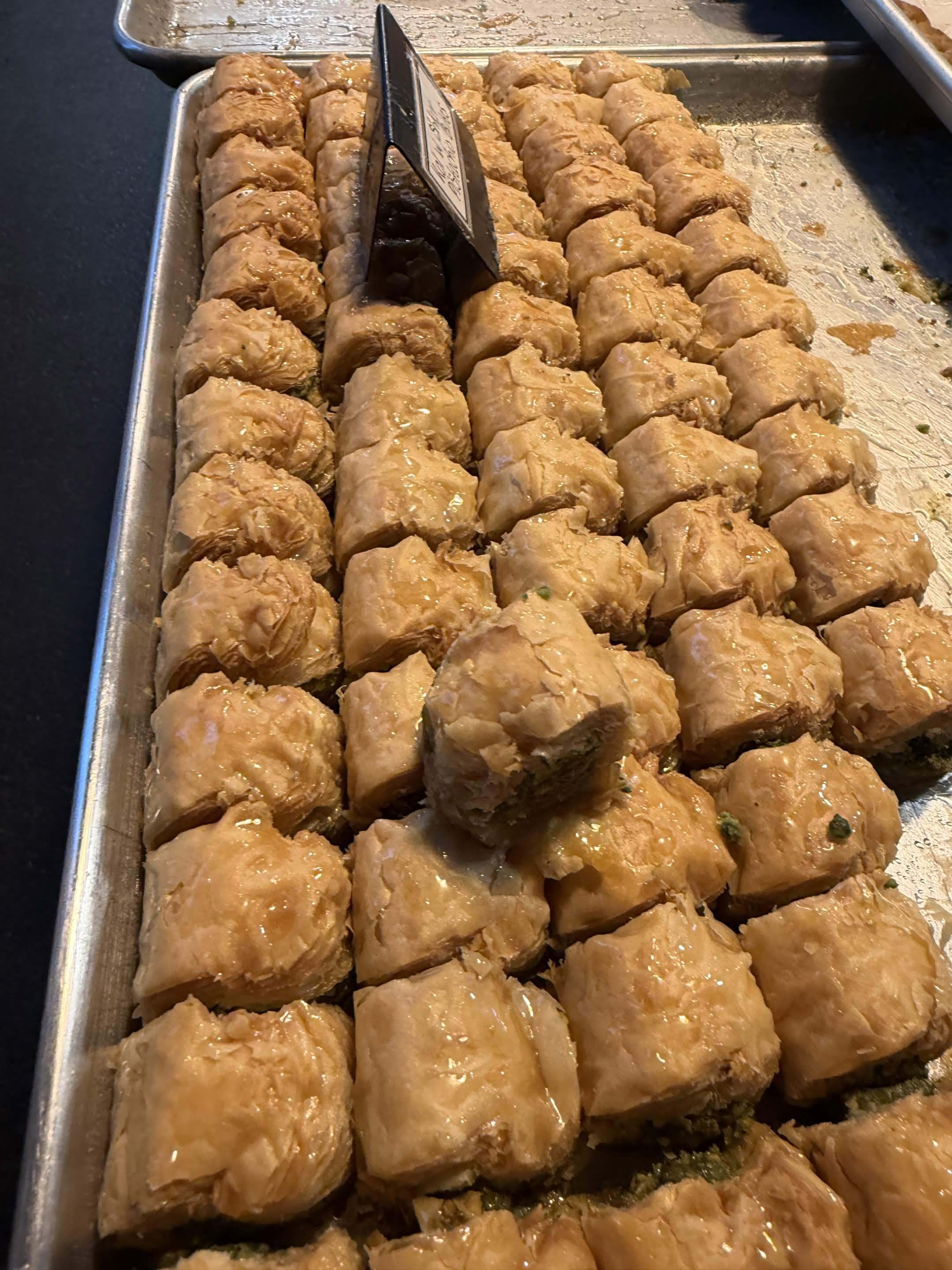 Fresh sweets and baklava on display in-store
