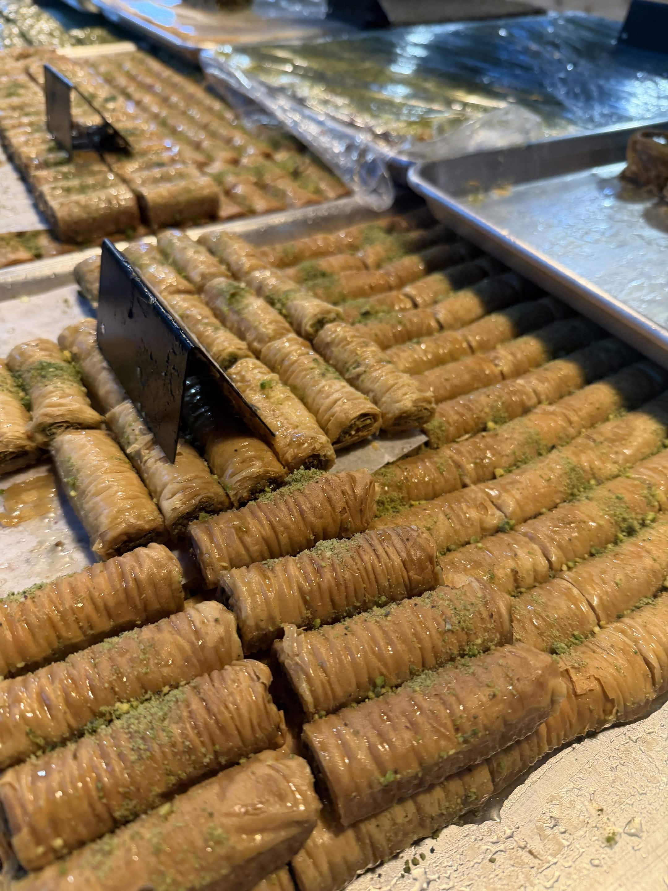 Fresh sweets and baklava on display in-store